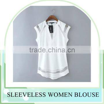 2016 Hotsale Sexy Chiffon Lace Patchwork Blouse Design Sleeveless Top Clothings for Women photo-2