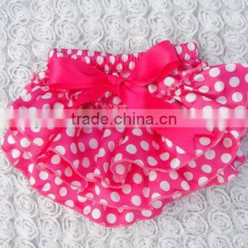 2014 Brightly painted Hot Pink Polka Dot Satin baby's Bloomer Lovely Girls Diaper cover with Bowknot kids petti Bow bloomer