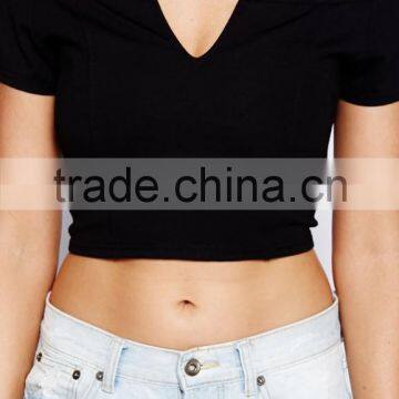 Latest off Shoulder Women Crop Top Wholesale Black Plain Crop Tops photo-6