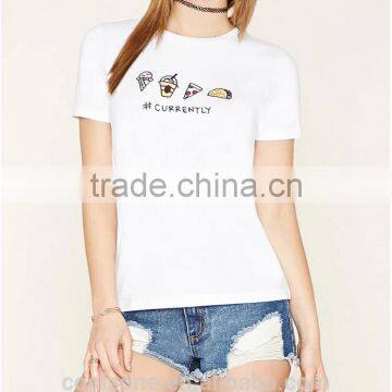 2016 Short sleeve round neck Currently graphics print women t-shirt,cheap custom print basic tee