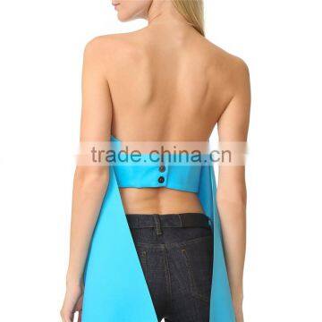 OEM Summer Latest Lady Flowing Strapless Short Front Long Back Blouse photo-4