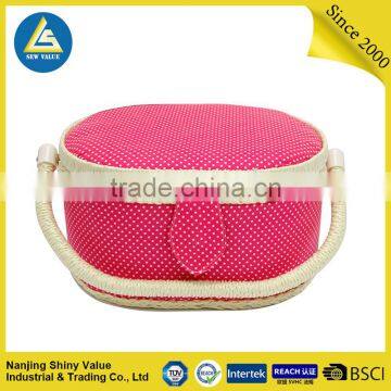 Full cotton fabric covering single handle oval household storage basket