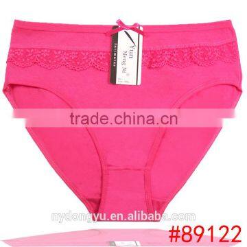 solid color lace women cotton brief panties/yje wholesale plus size sexy cotton breathable underwea panties/mulit color