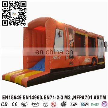 Bus design inflatable obstacle course for outdoor for fun