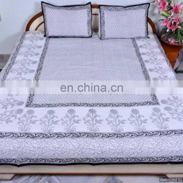 Hand Block Design Bed Sheets Cotton Handmade Bed Cover With Pillow Covers Ethnic Bohemian Bedspread