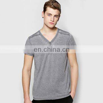 Hot selling latest plain v neck with bottons cotton mens tops t shirts manufacturers china