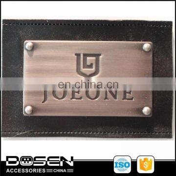 jeans leather patch labels, metal brand logo with leather patch