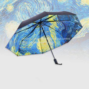 Creative Van Gogh Starry Sky Three Folding Vinyl Sun Umbrella