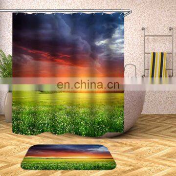 I@home Pastoral Hot Air Balloon Romantic Sea of Flower Custom Shower Curtain Bathroom Printing