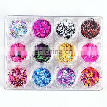 12 colors Nail Glitter kit Fluorescence color Mix size Round Shaped Thin Nail glitter sequins Slice