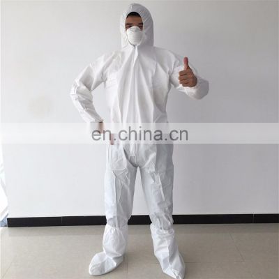 SMS White Microporous Coverall Two Ways Zipper With Hood Coverall