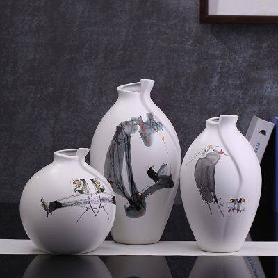 Rotate Sphere Chinese Painting Flower Bird Ceramic Vase Decoration For Home Hallway