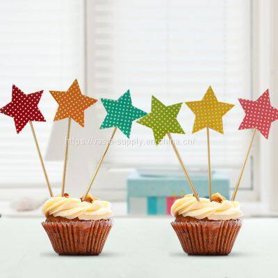 3D Star Wood Picks Sticks Art Toothpicks Cupcake/Cake/Fruit/Ice cream Toppers Picks