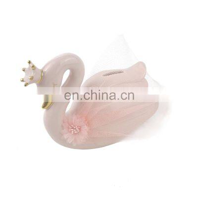 Custom Pink Swan Animal Shape Ceramic Saving Money Box Coin Piggy Bank for Girl Boy Kid Children
