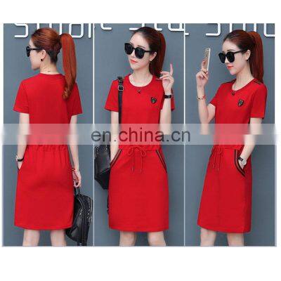 Товар из фабричного склада. Большого размера женское платье с эффектом подтяжки талии, средней длины, модное коротко рукавное платье photo-3