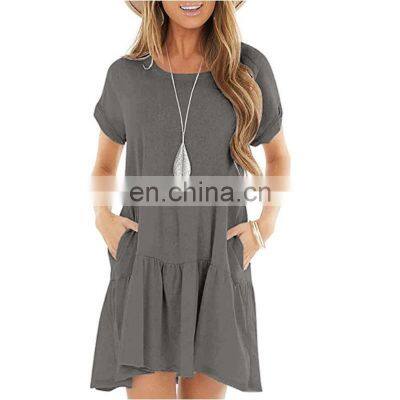 Manufacturers Wholesale Women's Solid Printed Short Sleeve Off-the-shoulder Fashion Dress for Women photo-4