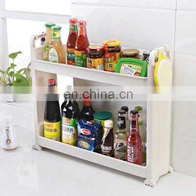 Exported good cheap wheel style slide out removable corner 2 tier bathroom shelf plastic slim storage organizer kitchen racks