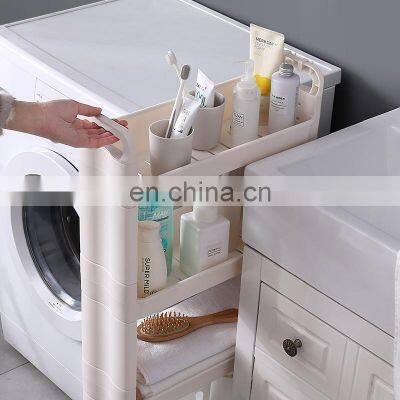 Multipurpose White Small 3Tier Pull Out Removable Storage Toilet Corner Organizer No Drill Bathroom Rack Plastic Shelf Wheeled