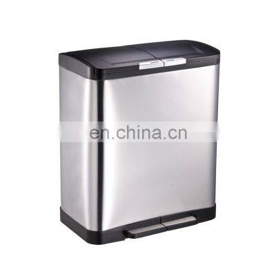 45L Rectangular 3 Compartments Stainless Steel Recycling Waste Seperation Bin