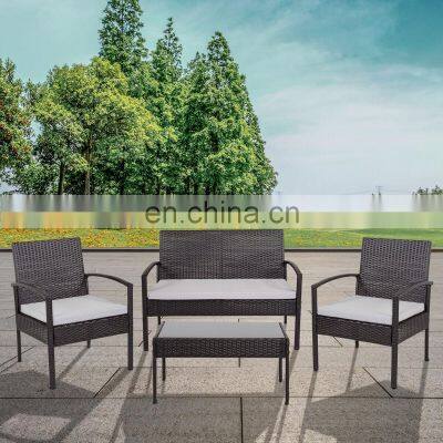 4 Piece Black Patio Set With Steel Frame and Gray Cushions, KD Outdoor Garden Furniture Set photo-2