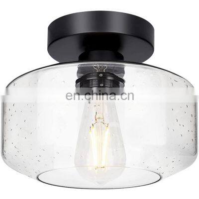 Industrial Semi Flush Mount Ceiling Light Clear Glass Shade Ceiling Light Fixture Matte Black Finish Modern Farmhouse