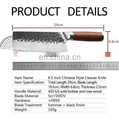 6.5 Inch Forged Hammered Stainless Steel Chef Knives Kitchen Cleaver Chopper Knife With Double Steel Head Rose Wood Handle photo-5