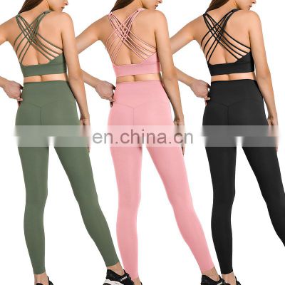 Buttery Soft Women Gym Fitness Set two piece high waist tight leggings match straps sports bra workout yoga set