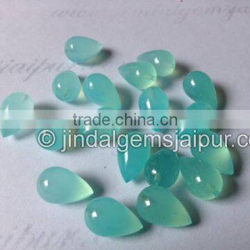 Loose Gemstone Aqua Chalcedony Smooth Half Drill Drops Back Drill