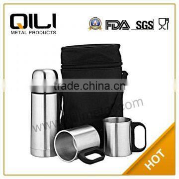 350ml bullet flask with 2pcs 220ml coffee mug stainless steel vacuum thermos flask set