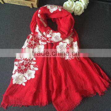 New Style Flower Embroidery Design Fashion Woman Cotton Viscose Scarf