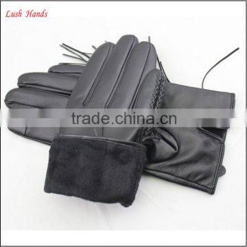 Genuine Black Thin Fringed Leather Gloves With Polyester Lining photo-3