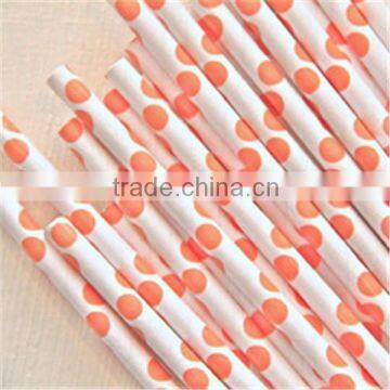 Peach Polka Dot Paper Straws for Baby Shower