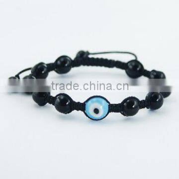 Shamballa Bracelet Black Agate Spheres & Greek Evil Eye