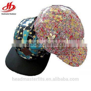 Custom full printing flat leather adjustable strapback hats