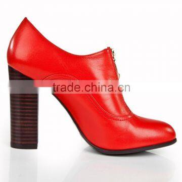 Red leather high heel boots ladies thich heel boots women pointy boots front middle zipper half cut boots