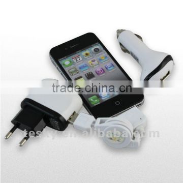 color usb car charger and travel charger for iphone 3g/3gs/4g