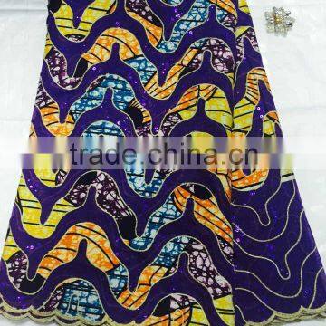 wholesale guangzhou african wax printed fabric wax hollandis with sequin french lace