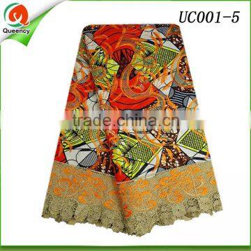 2016 real cotton african wax ankara fabric with embroidery design cord lace