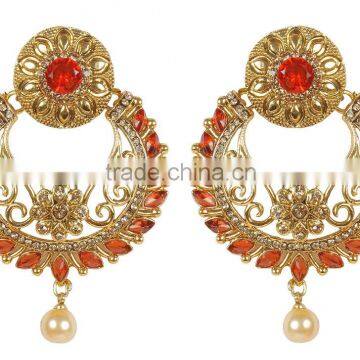 Indisn Gold Plated Crystal Made Dangle & Drop Design Earring With Maang Tikka For Women photo-3