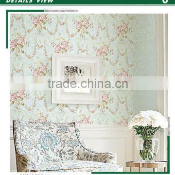 popular non woven wallpaper, light blue french bold floral wall decor for tv background wall , washable wall paper