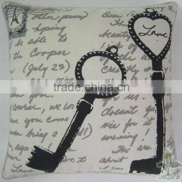 Cotton and Linen Printed Lovers' Key Cushion