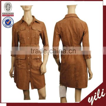 2016 A/W China manufacturer faux suede fabric ladies dress and matching coat dress suits