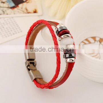 Woven red rope leather bracelet