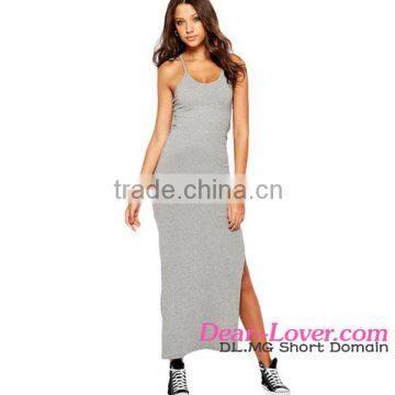 Gray Spaghetti long Straps ladies Ribbed Cutout wholesale jersey dress
