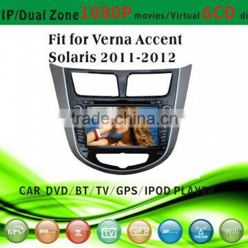 dvd car fit for Hyundai Verna Accent Solaris 2011 - 2012 with radio bluetooth gps tv pip dual zone