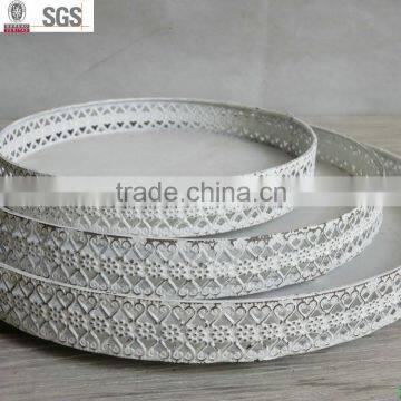 untique white metal tray candle holder