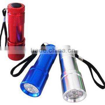 TE048 2015 Promotion Aluminum zoom in and out 9LED Flashlight With Lanyard