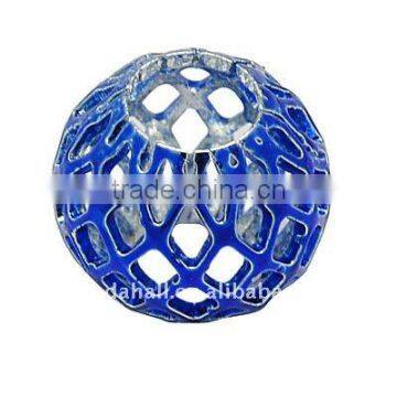 Brass Enamel Beads, Round, Blue, 10x9mm, hole: 4mm(KK-H184-9)