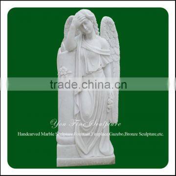 Hand Carved White Marble Modern Cremation Headstone With Angel