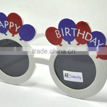 2016 new style white plastic frame with colorful balloon,the most popular happy birthday party glasses